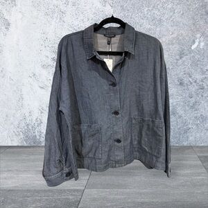 Eileen Fisher Bluish Gray Button-Up Crop Top/Jacket. NWT